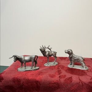 Pewter Animal Figurines Set‎ of 3 Elk, longhorn cow, cocker spaniel dog